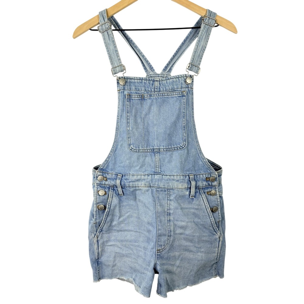 Madewell Denim Short Overalls Light Wash Raw Hem Womens Small Dungarees